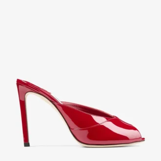 Brigitte Mule 100 Rubinrote Lackleder-Pantoletten