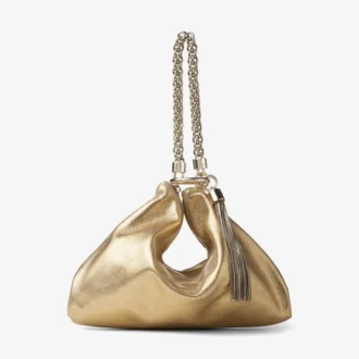 Callie Clutch aus goldfarbenem Metallic-Leder mit Kettenriemen