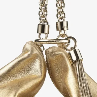 Callie Clutch aus goldfarbenem Metallic-Leder mit Kettenriemen