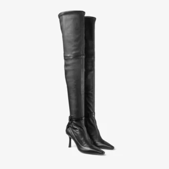 Camie Overknee-Stiefel aus schwarzem Stretch-Nappa und Spazzolato-Leder