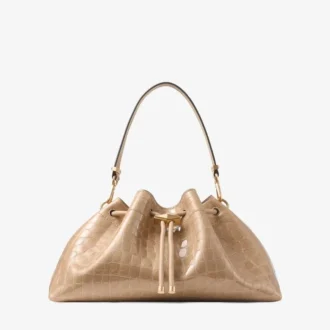 Cinch Medium Chai Schultertasche aus glänzendem Leder mit Krokodilprägung