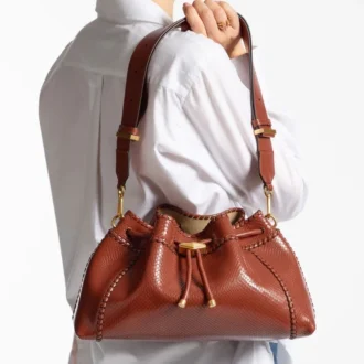 Cinch Medium Cognac Elaphe-Printed-Leder-Umhängetasche mit Biker-Leder-Whipstitching