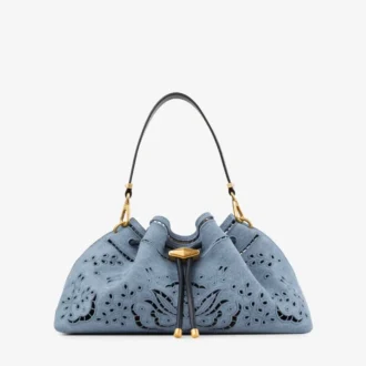 Cinch Medium Denim-Umhängetasche mit Sangallo-Stickerei