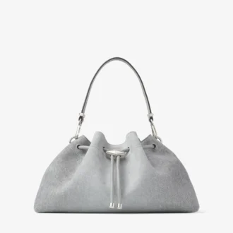 Cinch Medium Dove Schultertasche aus Wildleder-Denim und glattem Kalbsleder