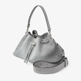 Cinch Medium Dove Schultertasche aus Wildleder-Denim und glattem Kalbsleder