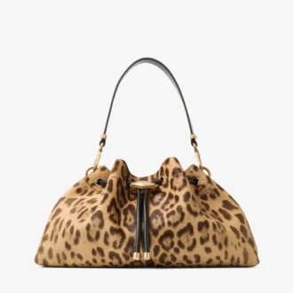 Cinch Medium Naturfarbene Pony-Umhängetasche mit Leopardenmuster