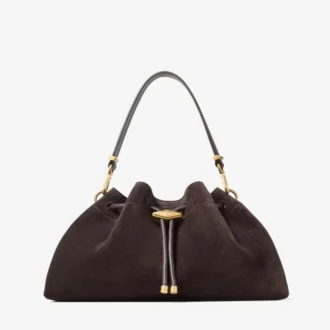 Cinch Medium Schultertasche aus kaffeefarbenem Wildleder