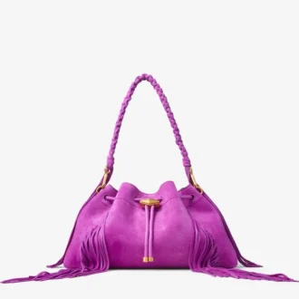 Cinch Medium Violette Orchideen-Wildleder-Umhängetasche mit Fransen
