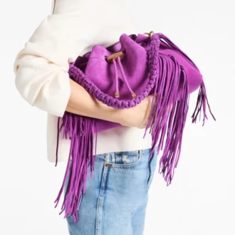 Cinch Medium Violette Orchideen-Wildleder-Umhängetasche mit Fransen