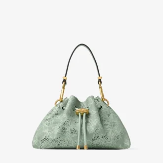 Cinch Small Verde jimmy choo Schultertasche aus perforiertem Leder mit Schnürverschluss