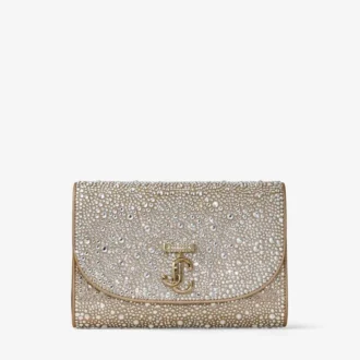 Curve Clutch – Clutch aus goldschimmerndem Wildleder mit Hotfix-Kristallen