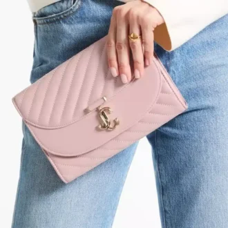 Curve Clutch – Clutch-Tasche aus gestepptem Biker-Leder in Rosa
