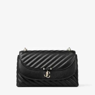 Curve Cross Body Medium – Schwarze, gesteppte Umhängetasche aus Biker-Leder