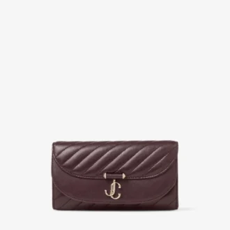 Curve-Geldbörse mit Kette, tiefes Merlot, gestepptes Biker-Leder, Geldbörsenkette