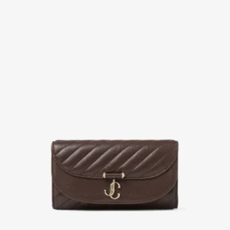 Curve Wallet mit Kette – Schokoladenbraunes, gestepptes Biker-Leder-Portemonnaie mit Kette