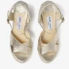 Dellena 100 Keilsandalen aus champagnerfarbenem Nappaleder mit metallischem Seilfaden