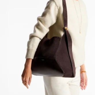 Diamond Hobo Medium Schultertasche aus kaffeefarbenem Wildleder