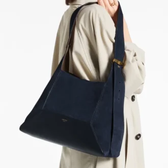 Diamond Hobo Medium Schultertasche aus marineblauem Wildleder