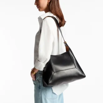 Diamond Hobo Medium – Schwarze Schultertasche aus Leder