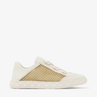 Diamond Light Flex F Gold- und Latte-Ledermix und Sneaker aus metallisch gewebtem Mesh