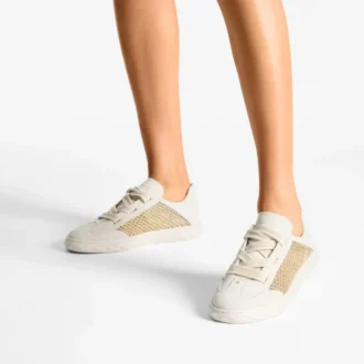 Diamond Light Flex F Gold- und Latte-Ledermix und Sneaker aus metallisch gewebtem Mesh