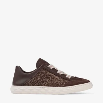 Diamond Light Flex F Sneaker aus schokoladenbraunem und lattefarbenem Ledermix und feiner Raffia