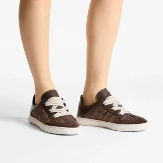 Diamond Light Flex F Sneaker aus schokoladenbraunem und lattefarbenem Ledermix und feiner Raffia