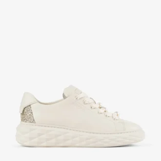 Diamond Light Maxi F Latte Sneaker aus glattem Leder und grobem Glitzer
