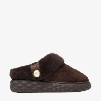Diamond Maxi Mule F Mules aus schokoladenbraunem Wildleder mit Lammfell