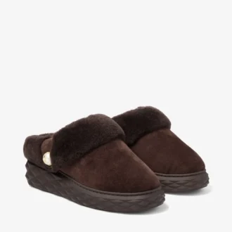 Diamond Maxi Mule F Mules aus schokoladenbraunem Wildleder mit Lammfell