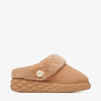 Diamond Maxi Mule F Mules aus toffeefarbenem Wildleder mit Lammfell