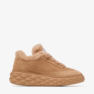 Diamond Maxi Retro F Toffee-Veloursleder-Sneaker mit Lammfellbesatz