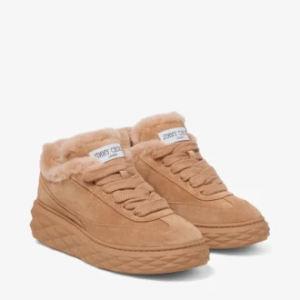 Diamond Maxi Retro F Toffee-Veloursleder-Sneaker mit Lammfellbesatz