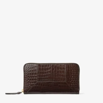 Diamond Pippa Brieftasche aus schokoladenbraunem Kalbsleder mit Krokodilprägung
