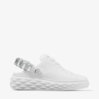 Diamond Sling – Weiße Slipper-Sneaker aus Nappaleder mit Kristallriemen