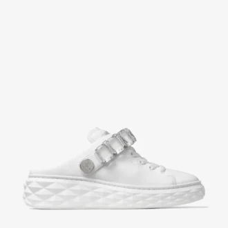 Diamond Sling – Weiße Slipper-Sneaker aus Nappaleder mit Kristallriemen