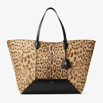 Diamond Tote Large – Tote-Tasche aus Ponyfell mit natürlichem Leopardenmuster