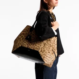 Diamond Tote Large – Tote-Tasche aus Ponyfell mit natürlichem Leopardenmuster