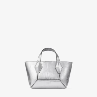 Diamond Tote Mini – Mini-Tasche aus silbernem Vintage-Metallic-Leder