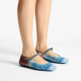 Die Jelly Denim Degradé Jelly Ballerina-Ballerinas mit Kristallverzierung