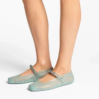 Die Jelly Light Verde Jelly Ballerina-Ballerinas mit Kristallverzierung