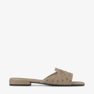 Dina Flat Taupe Flache Schuhe aus Straußenleder