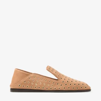 Eliot Slipper F Slipper aus toffeefarbenem Wildleder mit Ösen