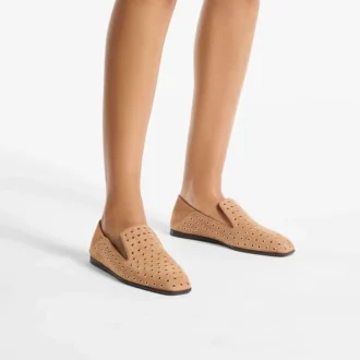Eliot Slipper F Slipper aus toffeefarbenem Wildleder mit Ösen
