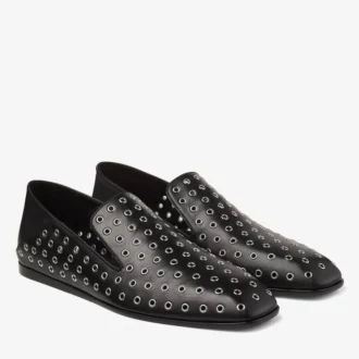 Eliot Slipper Herren-Slipper aus schwarzem Metallic-Nappaleder mit Ösen
