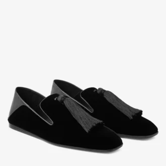 Eliot Slipper Herren-Slipper aus schwarzem Samt mit Quaste