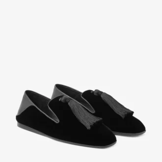 Eliot Slipper Schwarze Samt-Hausschuhe mit Quaste