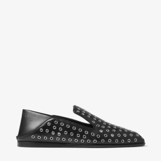 Eliot Slipper – Schwarze Slipper aus metallischem Nappaleder mit Ösen