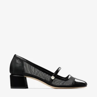 Elisa 45 Pumps aus schwarzem Lackleder und Mesh