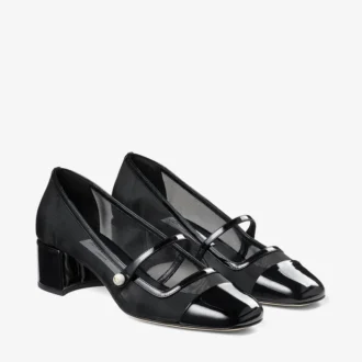 Elisa 45 Pumps aus schwarzem Lackleder und Mesh